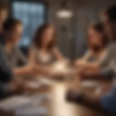 Collaborative Brainstorming A brainstorming session with diverse individuals crafting a business announcement.