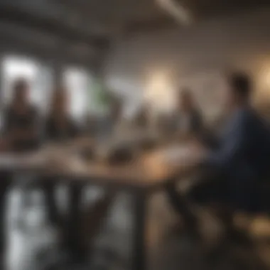 Collaborative Idea Generation A group brainstorming ideas in a modern office setting