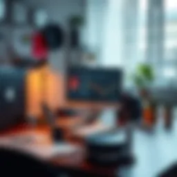 Organized workspace with digital tools